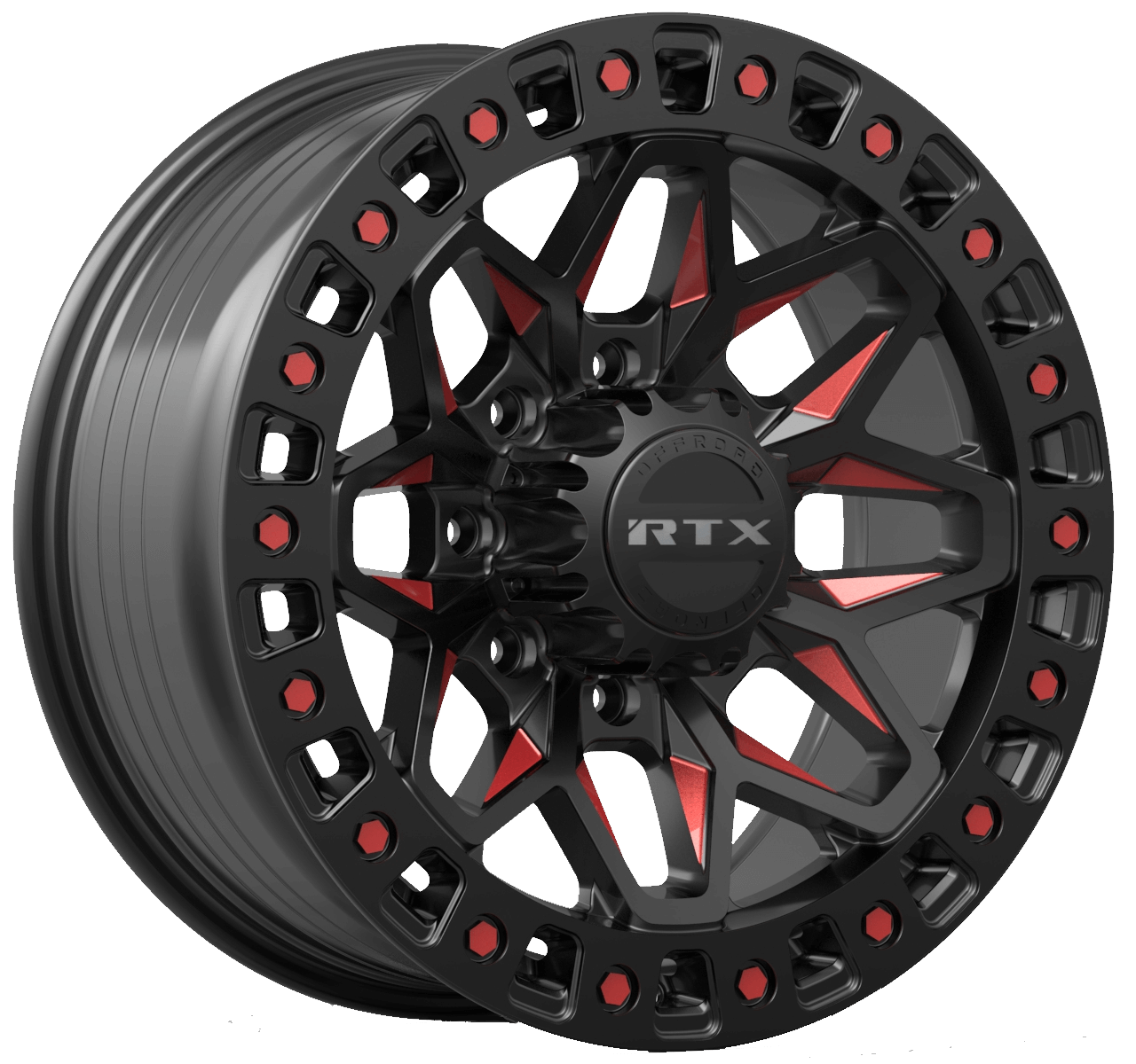 RTX Zion Gloss Black Milled Red 18x9 - 8x180 Wheels | Blackcircles.ca